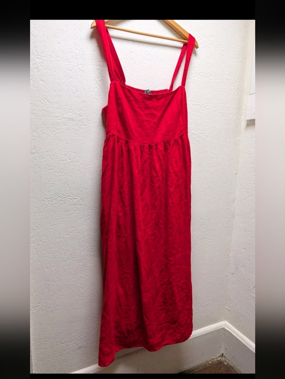 J.CREW Womens Red Linen Midi Dress Sz 20 Plus Strappy Square Neck A-Line